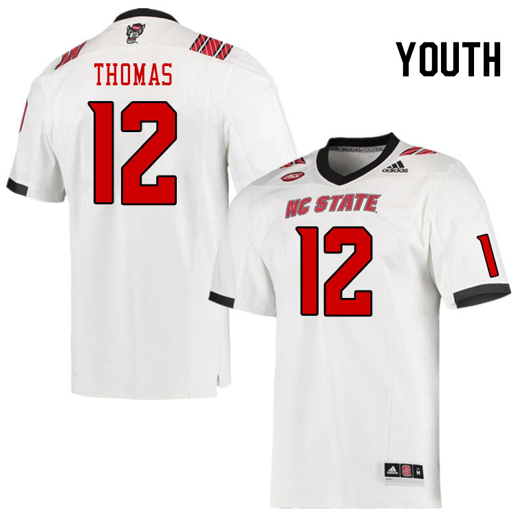 Youth #12 Lex Thomas North Carolina State Wolfpacks College Football Jerseys Stitched-White - Click Image to Close
